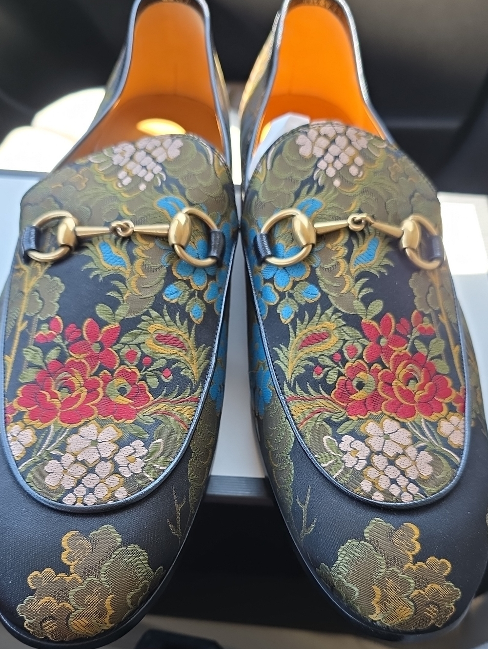 Gucci Floral Jacquard Horsebit Loafer in Black with Red & Blue Accents - Picture 8 of 10